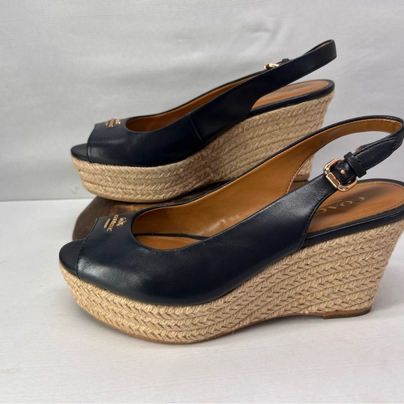 Coach Navy Wedge Sandals with espadrille platform - Picture 6 of 7